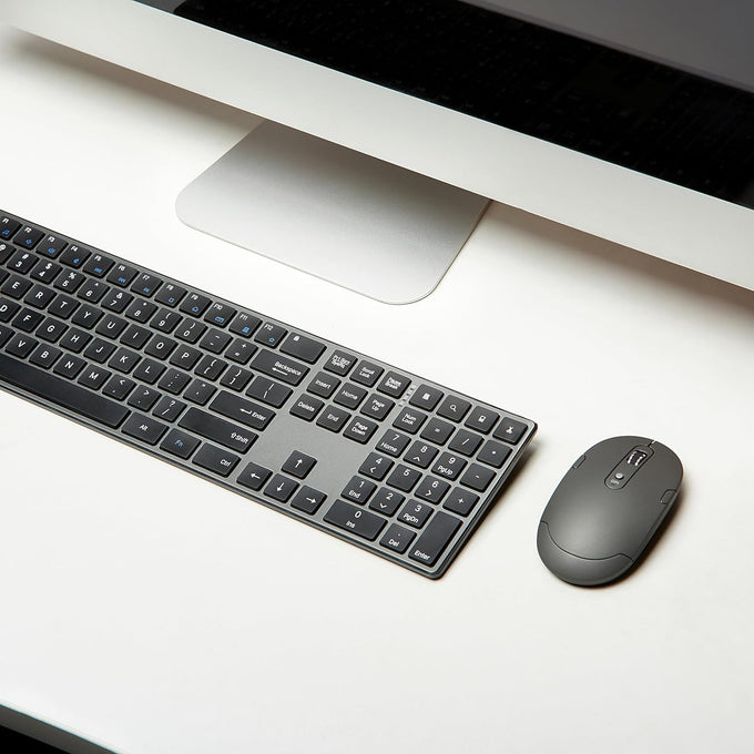 Ultra Premium Wireless Keyboard and Mouse Combo - Rechargeable, Ultra Slim Design, Quiet, Full Size, Number Pad, Unifying Receiver, Black