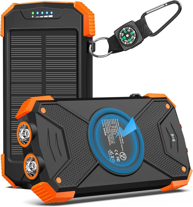 BLAVOR Solar Power Bank 10,000mAh – Wireless Portable Charger, 20W Fast Charging, USB-C Battery Pack with Dual Flashlight