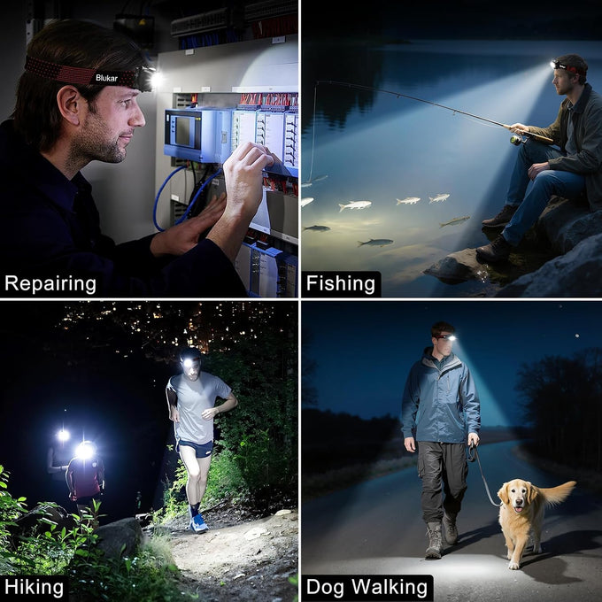 Blukar LED Headlamp Rechargeable,2000L Super Bright Headlight with Motion Sensor -Dimmable Brightness,8 Modes,Spotlight&Floodlight&Red Light Combination,IPX5 Waterproof for Hiking,Camping - 2 Pack
