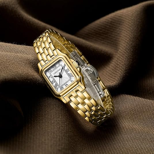 CHEETAH Gold Watches for Women with Small Vintage Bracelet, Rectangular Case Roman Dial