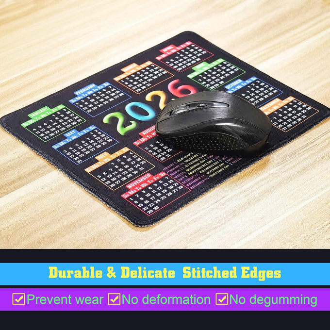 Mouse Pad with Stitched Edge, Computer Mouse Mat with Non-Slip Rubber Base, Mouse Pads for Computers Laptop Mouse 9.6x7.9x0.1 inch, (2026 Calendar Black)