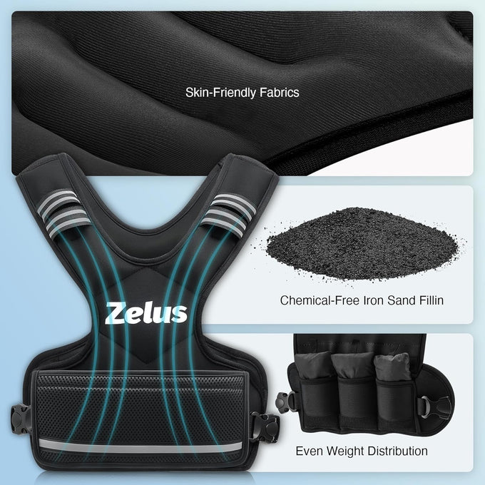 Zelus Adjustable Weighted Vest for Men & Women - 4-10lb/11-20lb/20-32lb Workout Vest