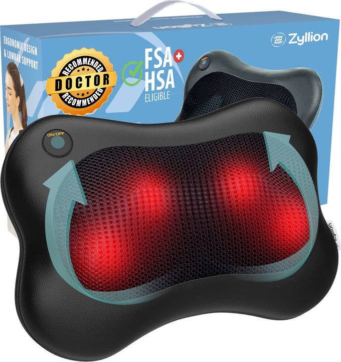 Zyllion Shiatsu Back & Neck Massager with Heat – 3D Electric Kneading Massage Pillow for Full Body Relaxation (Black, ZMA-13)