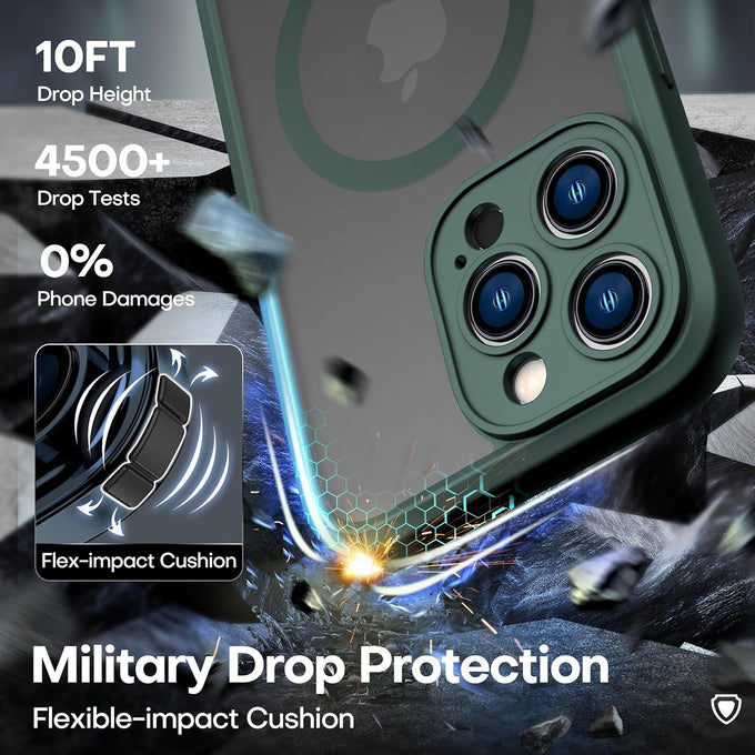 ImpactStrong Magnetic Guard Designed for iPhone 14 Pro Case [Camera Protection] [Military Grade Drop Tested] [Compatible with MagSafe] Slim Translucent Matte Phone Case (6.1") - Dark Green
