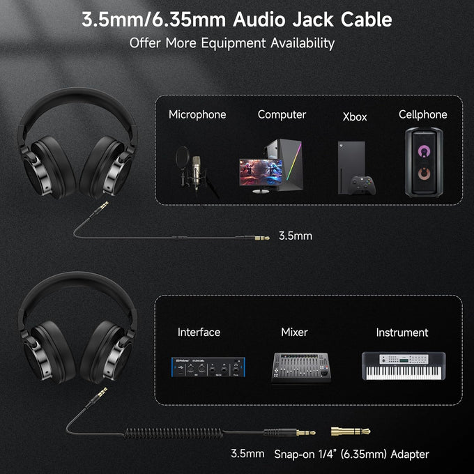 Wired Headphones Over Ear, Studio Monitor & Mixing DJ Headphones with 50mm Neodymium Drivers and 1/4 to 3.5mm Jack for Guitar AMP Podcast Piano Keyboard (Black)