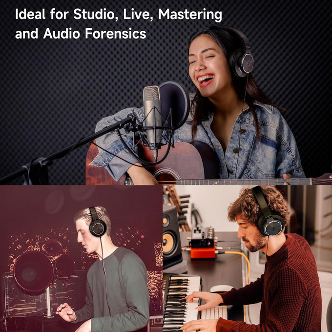 Wired Headphones Over Ear, Studio Monitor & Mixing DJ Headphones with 50mm Neodymium Drivers and 1/4 to 3.5mm Jack for Guitar AMP Podcast Piano Keyboard (Black)